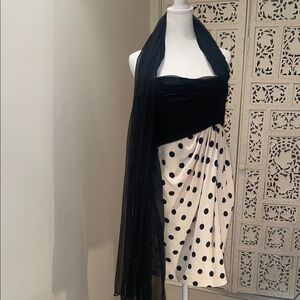Rare Vintage Oscar de la Renta Black and Cream Polka dot cocktail dress